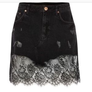 Mustard seed - black denim skirt with lace insert